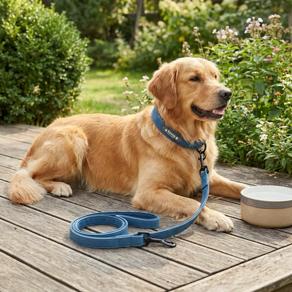 Hund beim Spaziergang mit personalisiertem Halsband